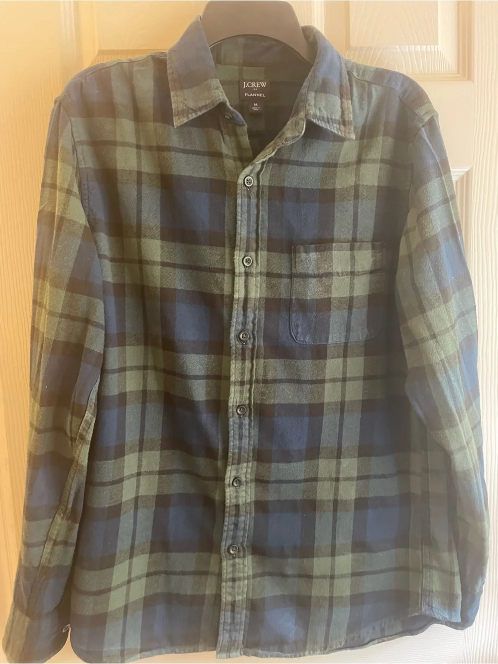 J. Crew Men's Blue and Green Plaid Button-Down Shirt Size M
